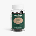 Clear bottle of Mushroom Extract Complex gummies featuring a dark green label, by nutrima, dietary supplement with 60 gummies