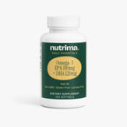 Nutrima Omega-3 EPA 180mg + DHA 120mg fish oil softgel bottle with a white lid and green label.