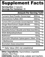 Supplement facts label showing ingredients and serving size for Platinum Turmeric by nutrima, featuring turmeric and other co