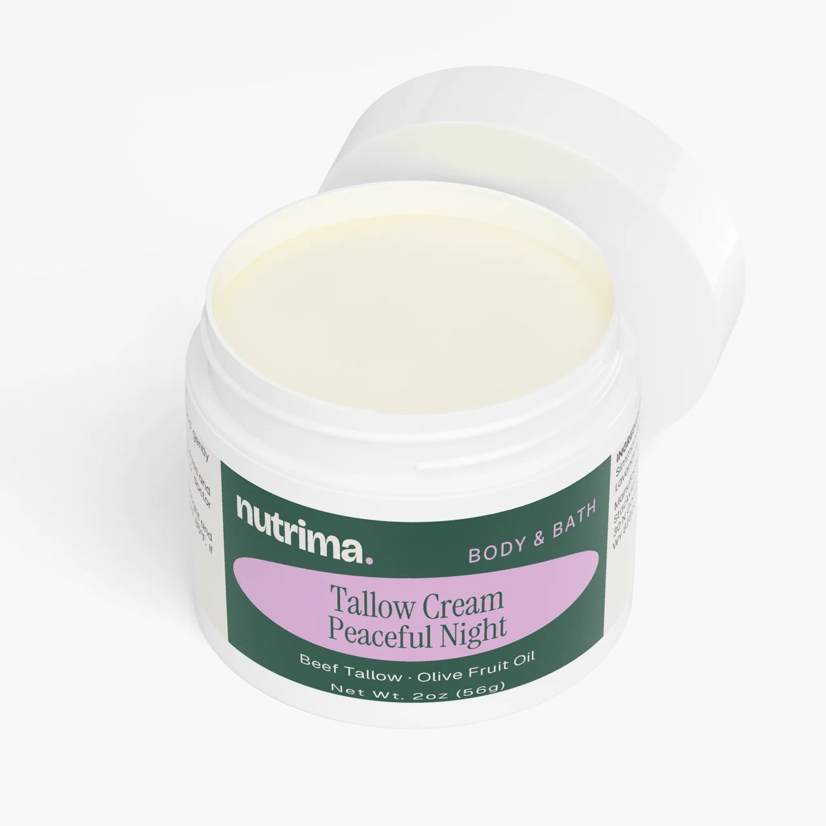 The Tallow Cream Peaceful Night features a creamy texture, showcased in a wide, open jar by nutrima.