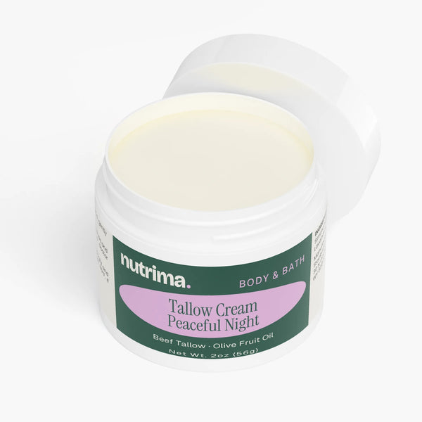 The Tallow Cream Peaceful Night features a creamy texture, showcased in a wide, open jar by nutrima.