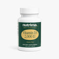 White bottle of Vitamin D3 2,000 IU with green label, containing 100 gluten-free softgels by nutrima.