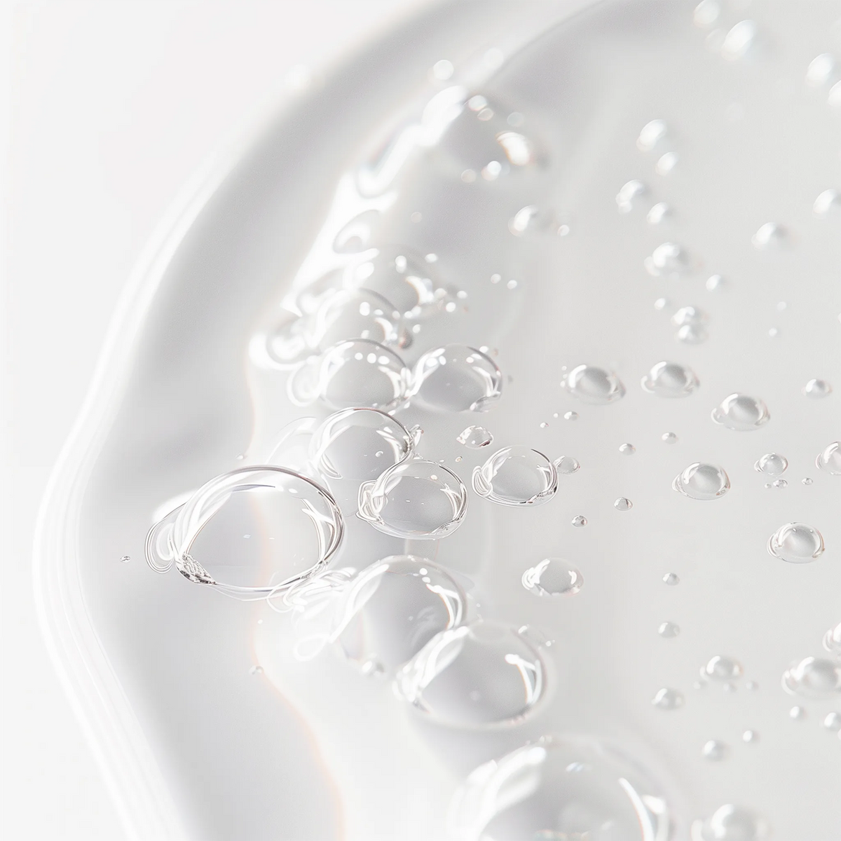 Close-up of clear water droplets creating a fresh look, highlighting Witch Hazel Pore Perfecting Toner by nutrima.